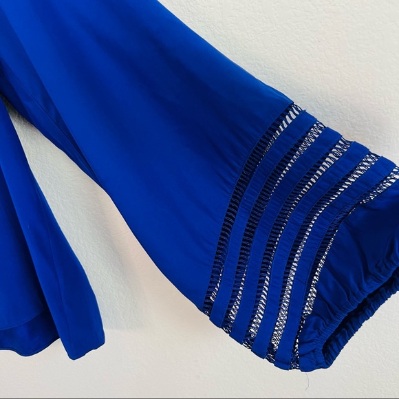 PARKER Royal Blue Silk Neck Tie Balloon Sleeve Blouse - Picture 4 of 8